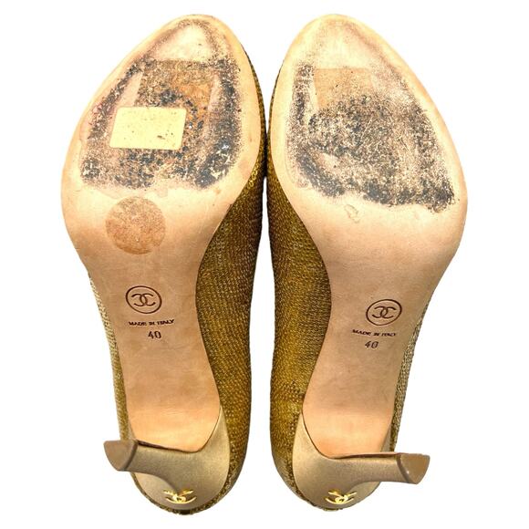 CHANEL Interlocking CC Sequins Round Toe Pumps EU 40 US 9.5-10 High Heels - Picture 9 of 13